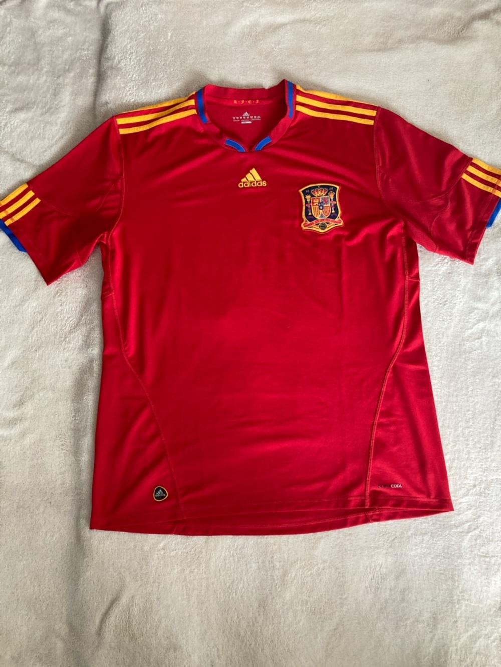 adidas Red Spain National Team Kids Soccer Jersey with Yellow Stripes